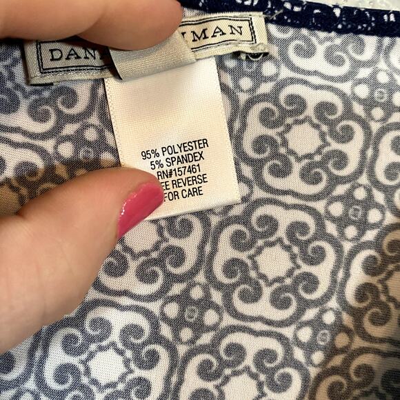 Dana Buchman XL Dress Faux Wrap V Neck Navy Floral Long Sleeveless Abstract - Picture 4 of 6